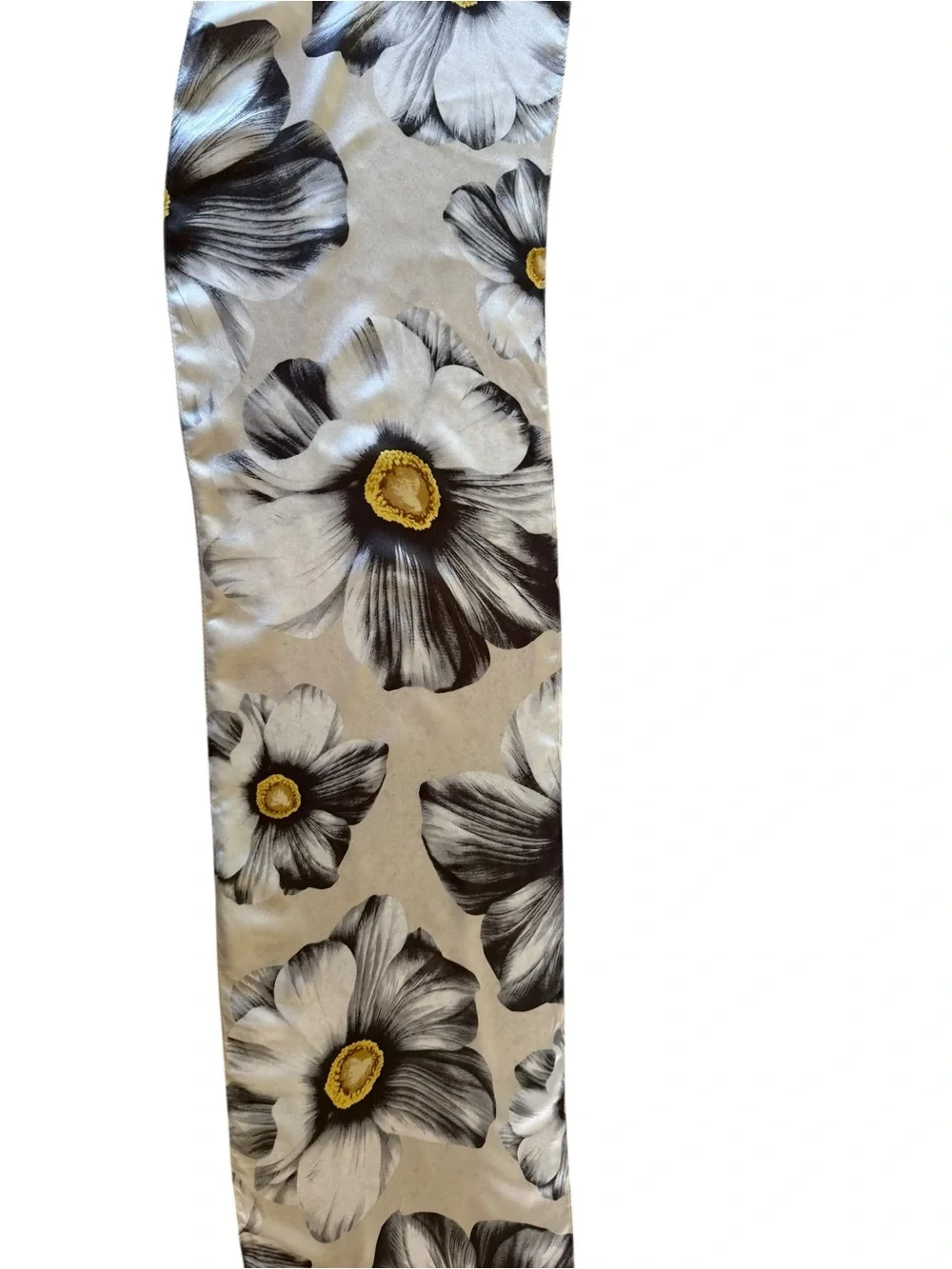 Echo Women’s Floral Satin Oblong Scarf Beige Gray Black Yellow 10 x 59
